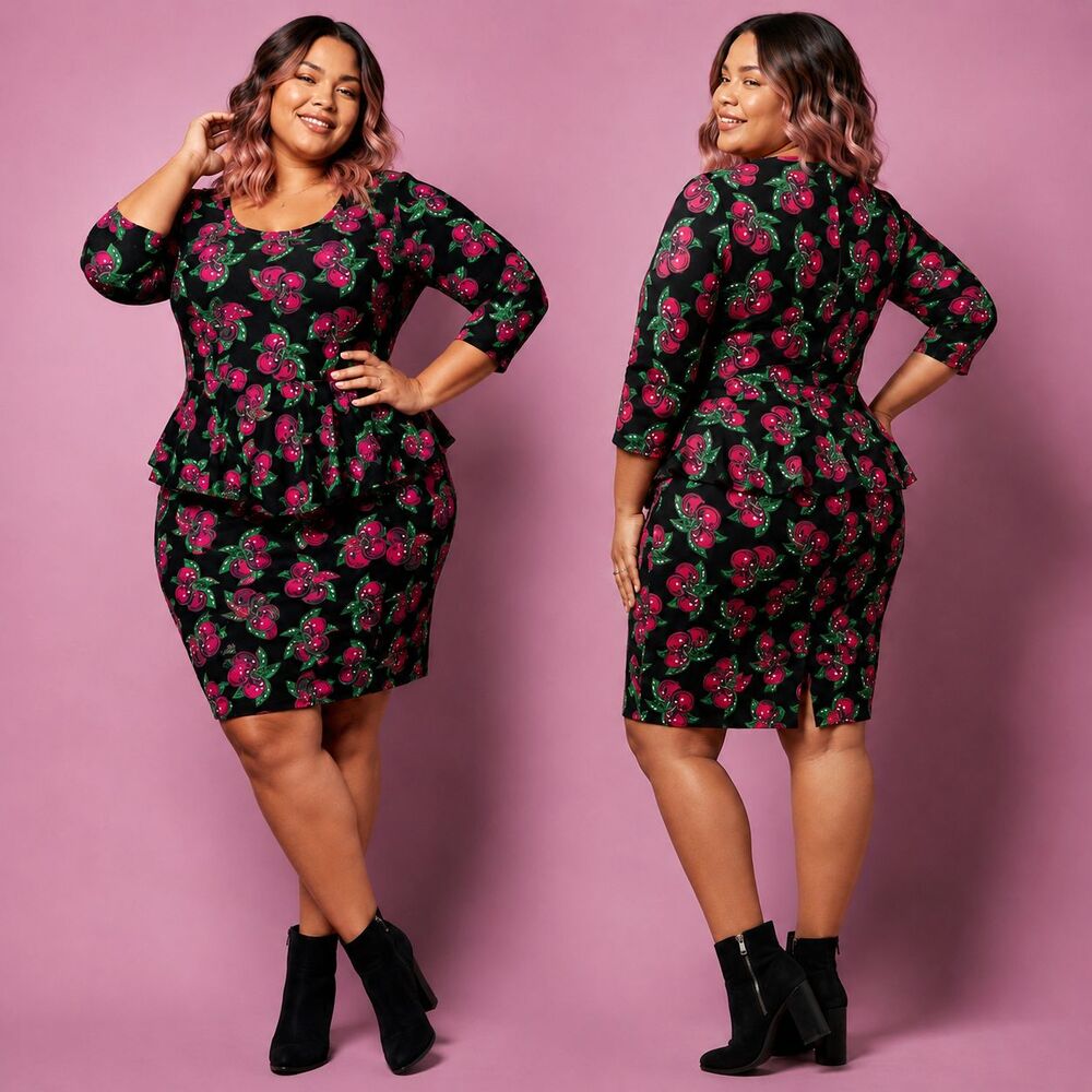 Torrid Betsey Johnson 1X Cherry Peplum Bodycon Dress Punk Pinup Rockabilly Glam